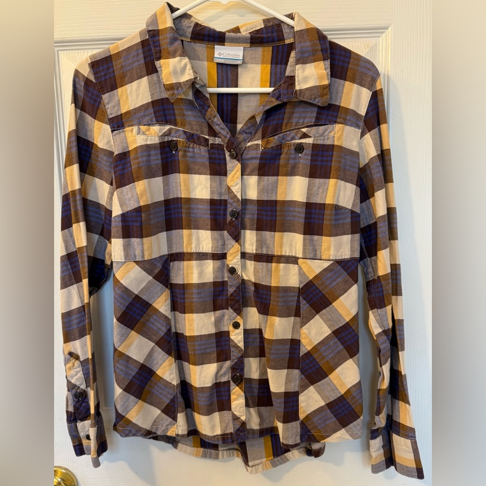 Plaid Button Down Shirt - Khaki, Brown, Yellow